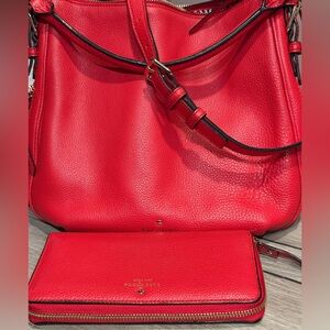 Kate Spade Cherry Red Leather Bundle - Bag, Wallet & Heart Coin Purse Crossbody